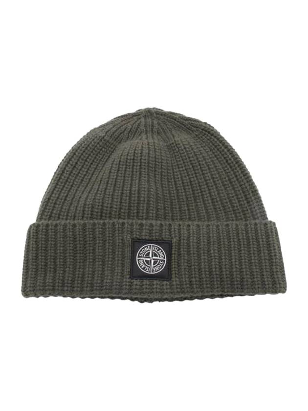 Logo Patch Rib Wool Beanie Green - STONE ISLAND - BALAAN 1