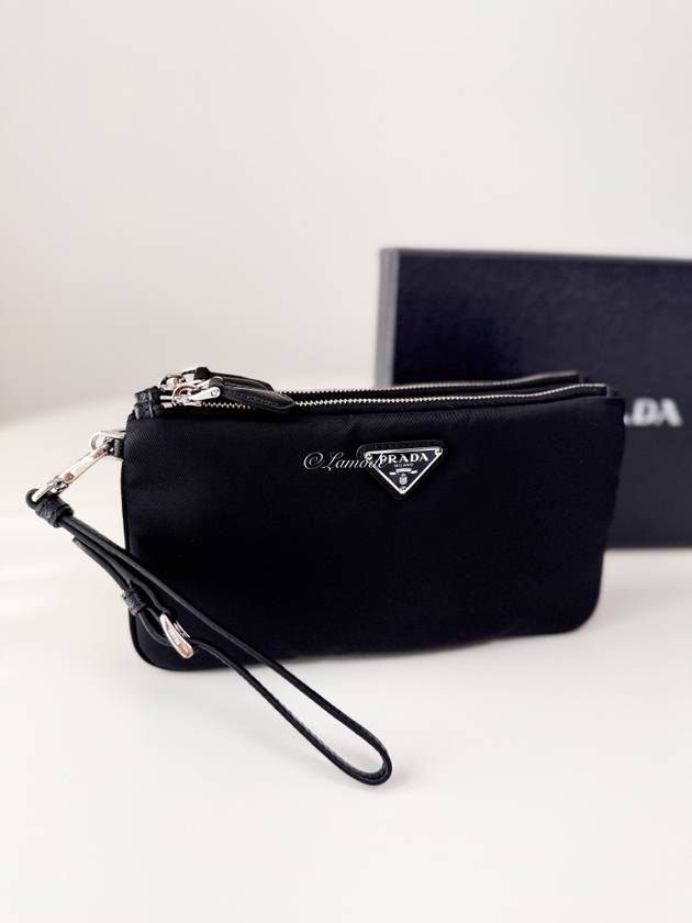 Triangle Logo Double Clutch Black - PRADA - BALAAN 10