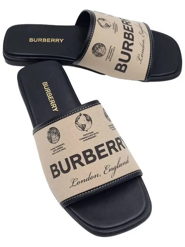 Label Print Gabardine Leather Slippers Beige - BURBERRY - BALAAN 3