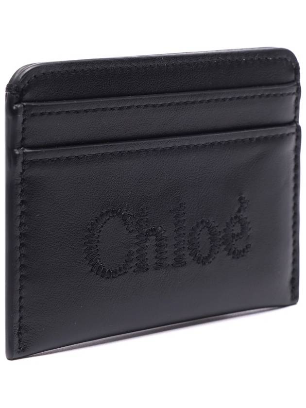 Sense Embroidered Logo Calfskin Card Wallet Black - CHLOE - BALAAN 4