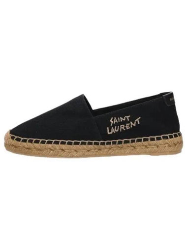 Logo embroidery espadrille black - SAINT LAURENT - BALAAN 1