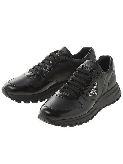 Triangle Logo Leather Low-Top Sneakers Black - PRADA - BALAAN 2