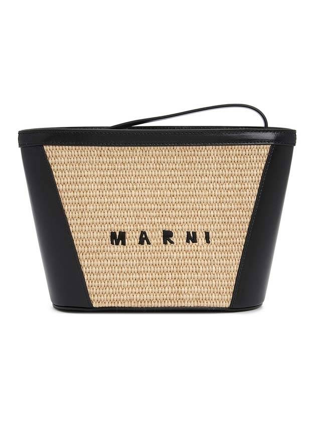 Tropicalia Raffia Leather Logo Pouch Bag Black - MARNI - BALAAN 1