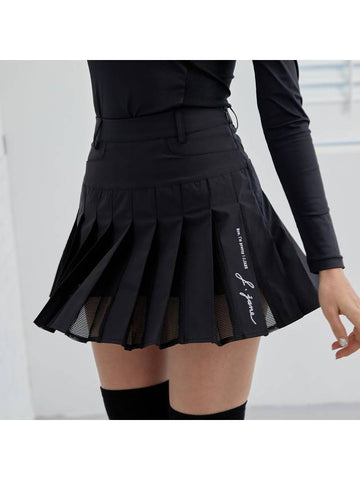 Golf Wear Mesh Color Match Tennis Skirt Mesh Point Tennis Skirt Black - J JANE - BALAAN 1