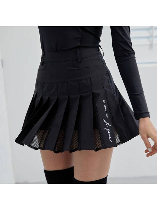 Golf Wear Mesh Color Match Tennis Skirt Mesh Point Tennis Skirt Black - J JANE - BALAAN 1