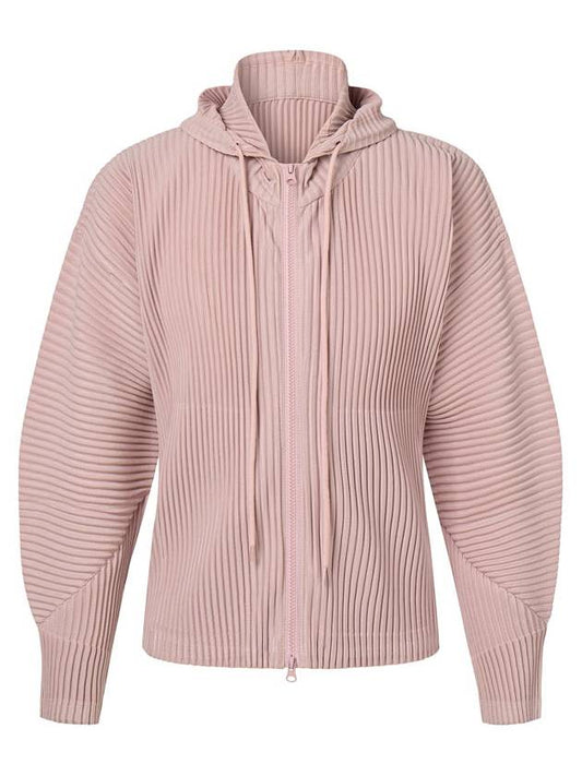 Unisex two-way pleated hooded zip-up outerwear light pink - MONPLISSE - BALAAN 2