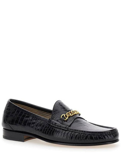 Black Slip-On Loafers With Chain Detail In Croco Effect Leather Man - TOM FORD - BALAAN 2