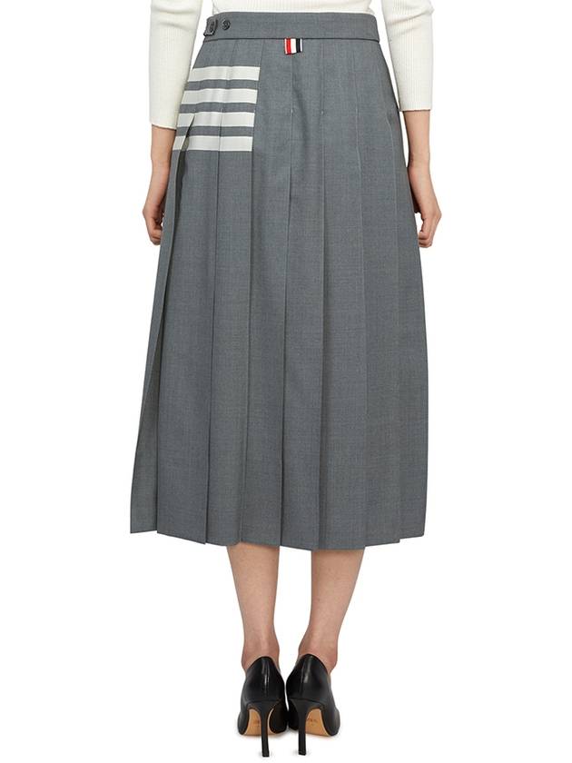 4 Bar Logo Plain Weave Wool Pleated Skirt Grey - THOM BROWNE - BALAAN 5