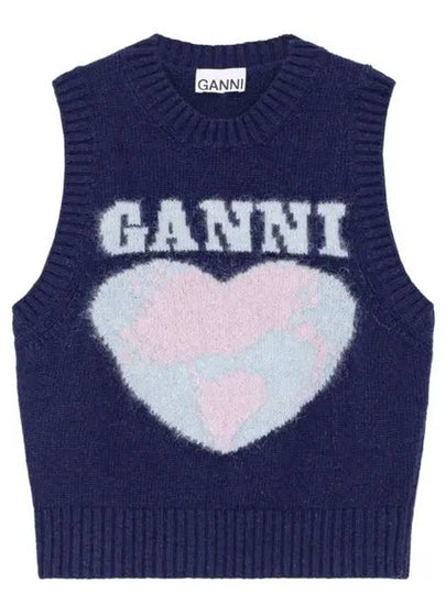 Logo Heart Gilet Vest Navy - GANNI - BALAAN 2