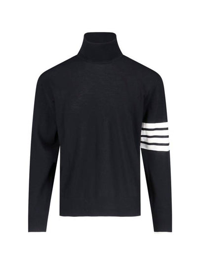 4 Bar Relaxed Fit Fine Merino Wool Turtle Neck Black - THOM BROWNE - BALAAN 2