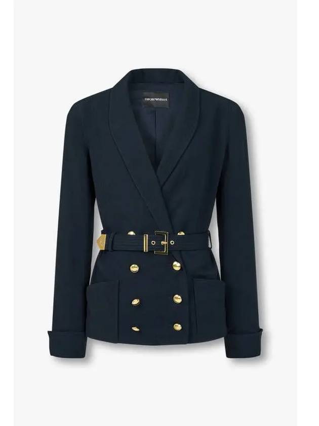 Women s Belted Wrinkle Double Jacket Navy - EMPORIO ARMANI - BALAAN 1