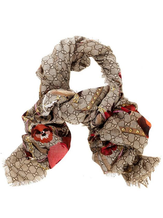 GG Flower Square Shawl Wool Muffler Red - GUCCI - BALAAN 2