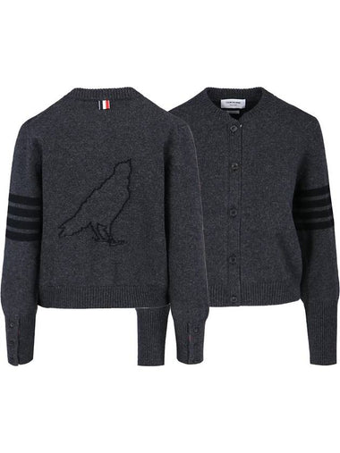 A Moon Women s 4 Bar Raven Icon Merino Wool Cardigan FKC597B - THOM BROWNE - BALAAN 1