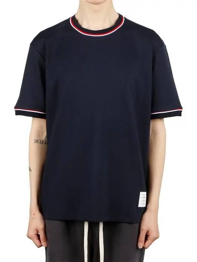 RWB Trimmed Cotton Short Sleeve T-Shirt Navy - THOM BROWNE - BALAAN 2