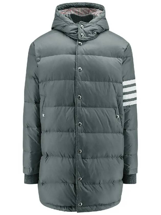 Men's 4 Bar Button Down Hooded Padding Grey - THOM BROWNE - BALAAN 3