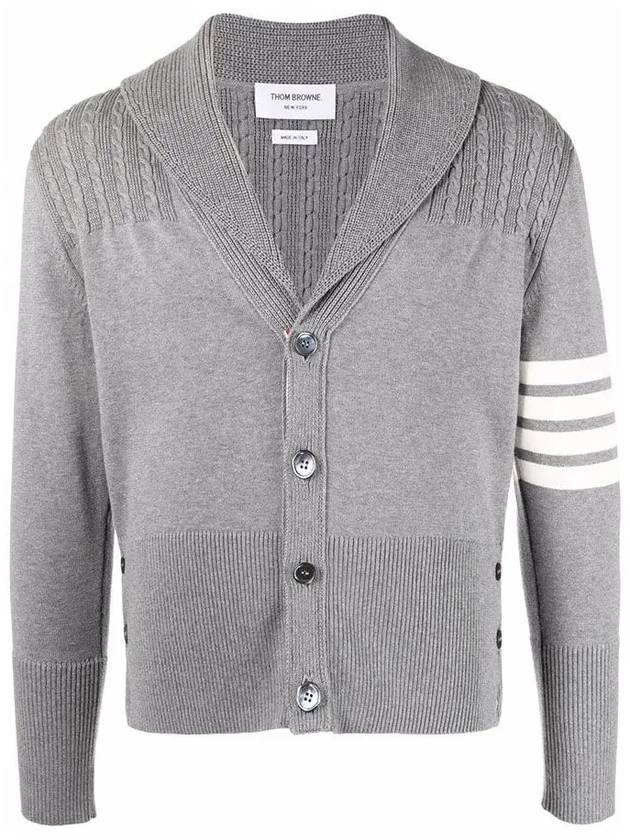 Men's Jersey Stitched Shawl Collar Cardigan Grey - THOM BROWNE - BALAAN 3