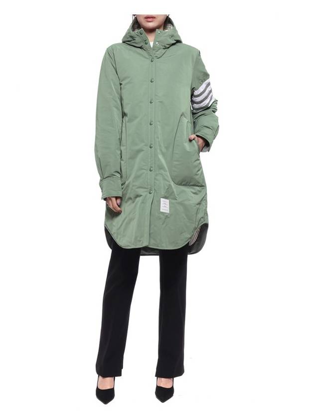 Tech Faille 4 Bar Down Hooded Padding Green - THOM BROWNE - BALAAN 4