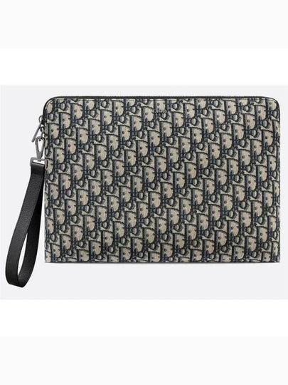 Oblique Zipper Jacquard A4 Pouch Clutch Bag Black Beige - DIOR - BALAAN 2