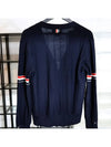 RWB V-neck Striped Virgin Wool Cardigan Navy - THOM BROWNE - BALAAN 4