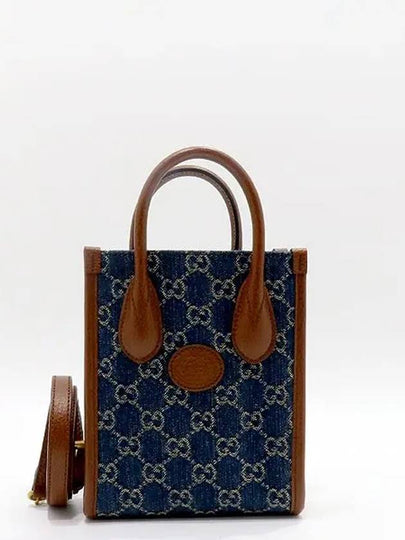 671623 GG logo denim canvas interlocking G mini tote bag shoulder strap 2WAY - GUCCI - BALAAN 2