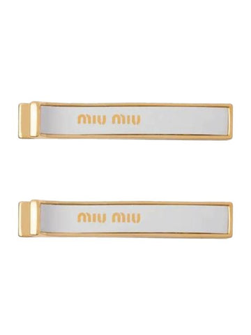 Engraved Logo Hair Pin Set White - MIU MIU - BALAAN 1