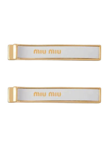 Engraved Logo Hair Pin Set White - MIU MIU - BALAAN 1