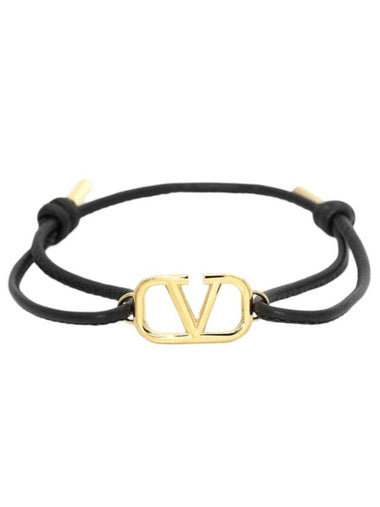 Garavani V Logo Signature Leather Bracelet Black - VALENTINO - BALAAN 1