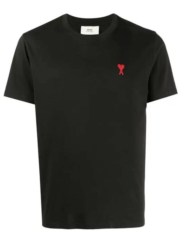 Mini Heart Embroidered Logo Short Sleeve T-Shirt Black - AMI - BALAAN 3