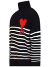 Big Heart Stripe Knit Turtleneck Black - AMI - BALAAN 5