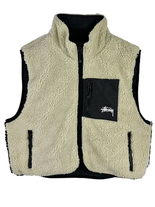 8-Ball Reversible Sherpa Vest Cream Black - STUSSY - BALAAN 1
