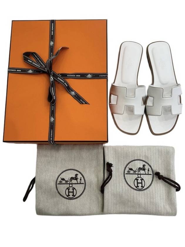 Oran Calfskin Slippers Blanc - HERMES - BALAAN 7