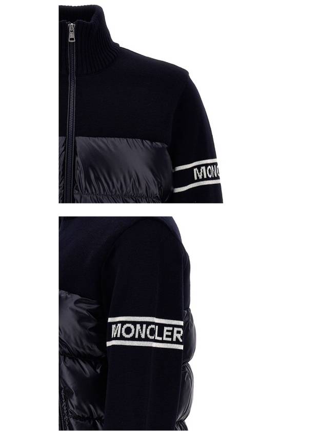 ribbed logo padded wool blend cardigan navy - MONCLER - BALAAN 7