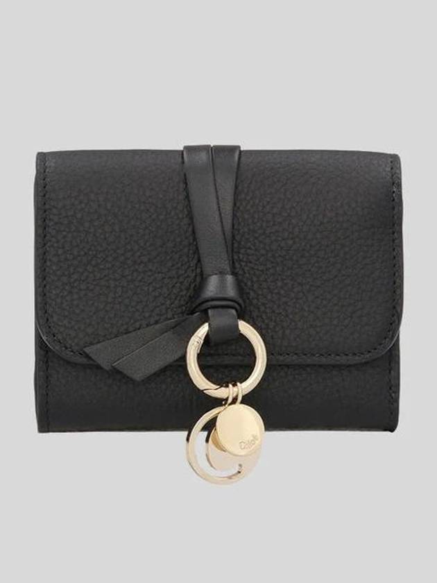 Alphabet Grain Leather Flap Small Half Wallet Black - CHLOE - BALAAN 2