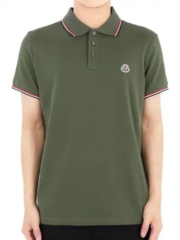 Men s Three line Collar Wappen PK Short Sleeve Khaki 8A70300 84556 876 1064593 - MONCLER - BALAAN 1