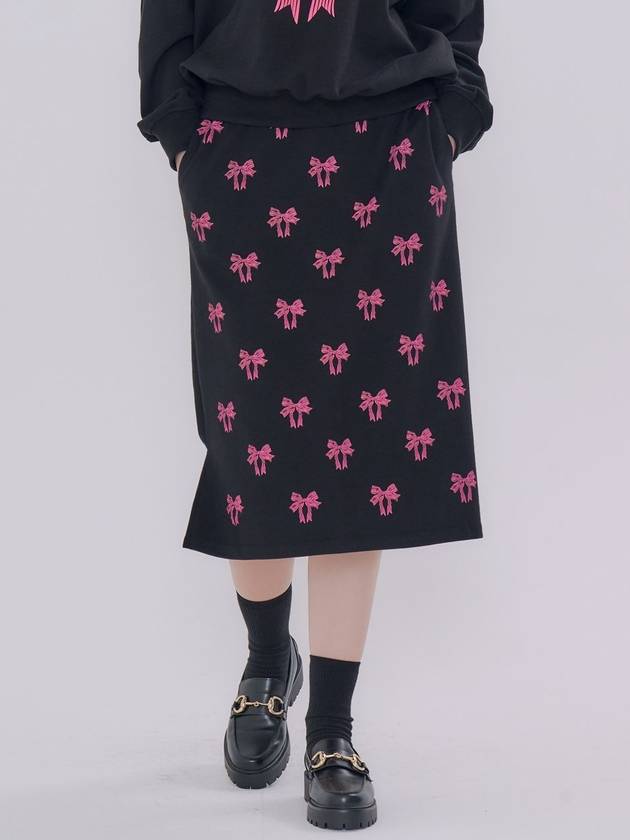 Ribbon Printing H Line Skirt Black - METAPHER - BALAAN 4