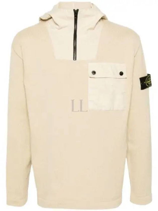 Compass Badge Half Zip-up Cotton Hoodie Ecru - STONE ISLAND - BALAAN 2