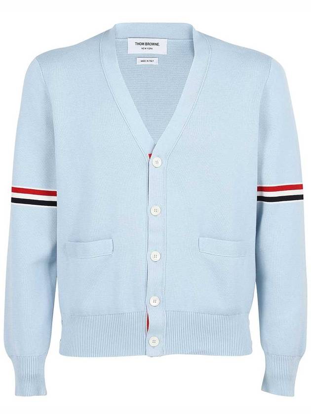 Milano Stitch Sprite Armband Cotton V-neck Cardigan Light Blue - THOM BROWNE - BALAAN 2