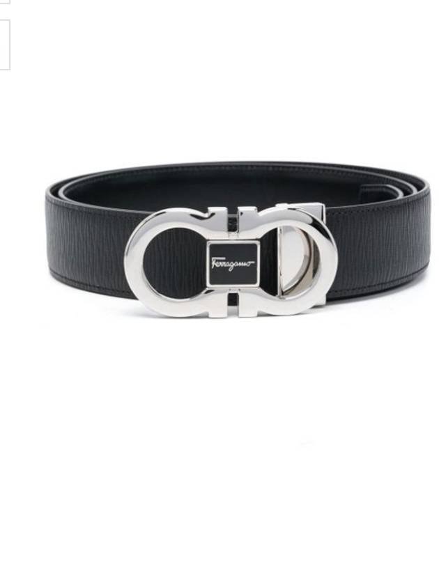 Salvatore Double Gancini Reversible Leather Belt Black - SALVATORE FERRAGAMO - BALAAN.