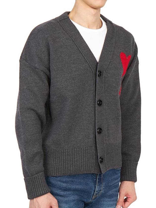 Big Heart Logo Wool Cardigan Grey - AMI - BALAAN 4