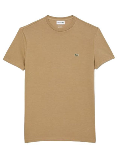 Crew Neck Pima Cotton Jersey Short Sleeve T-Shirt Dark Beige - LACOSTE - BALAAN 1