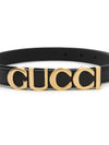 gold logo buckle thin leather belt black - GUCCI - BALAAN.