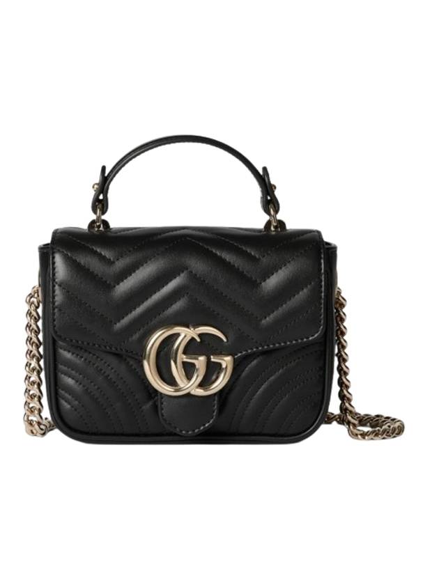 GG Marmont Quilted Chevron Leather Mini Handle Cross Bag Black - GUCCI - BALAAN 1