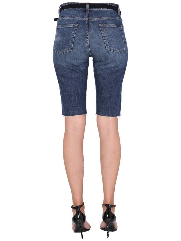 Women's Knee Length Denim Cotton Shorts Blue - SAINT LAURENT - BALAAN 5