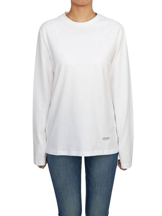 Logo Plaque Cotton Long Sleeve T-shirt White - JIL SANDER - BALAAN 2