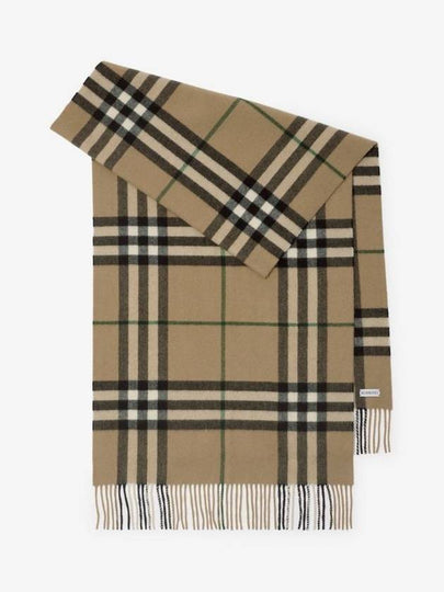 Checked Cashmere Fringe Scarf Khaki - BURBERRY - BALAAN 2