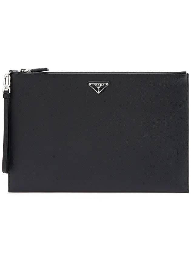 Saffiano Leather Clutch Bag Black - PRADA - BALAAN 1