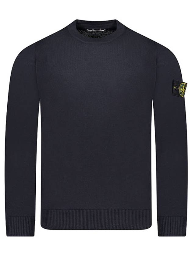 Regular Fit Crew Neck Wool Knit Top Navy - STONE ISLAND - BALAAN 2