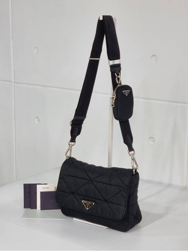 Direx Re Nylon Quilted Padded Medium Shoulder Bag Black Cross - PRADA - BALAAN 1