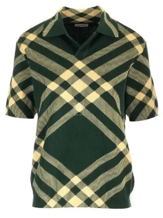 Checked Wool Polo Knit Top Green - BURBERRY - BALAAN 2