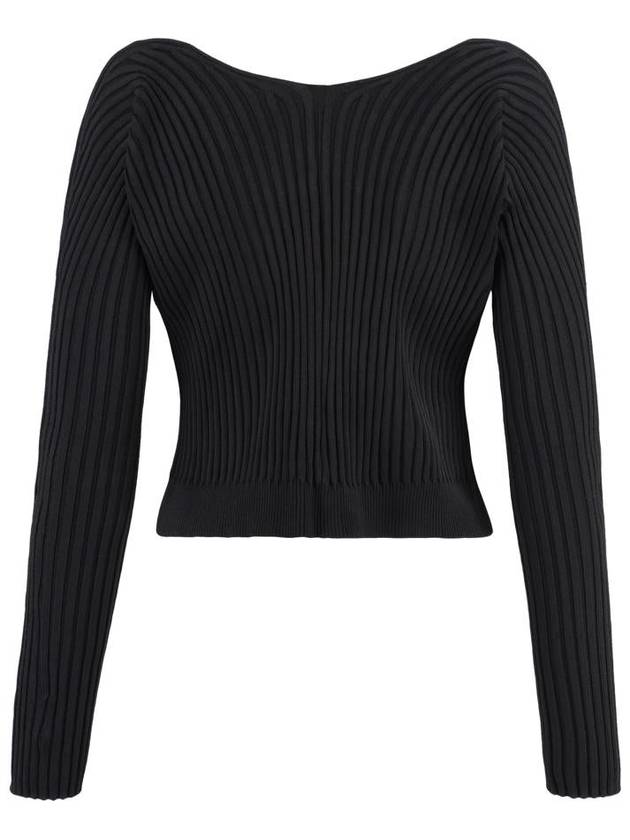 La Maille Pralu Longue Micro Charm Logo Cardigan Black - JACQUEMUS - BALAAN 3